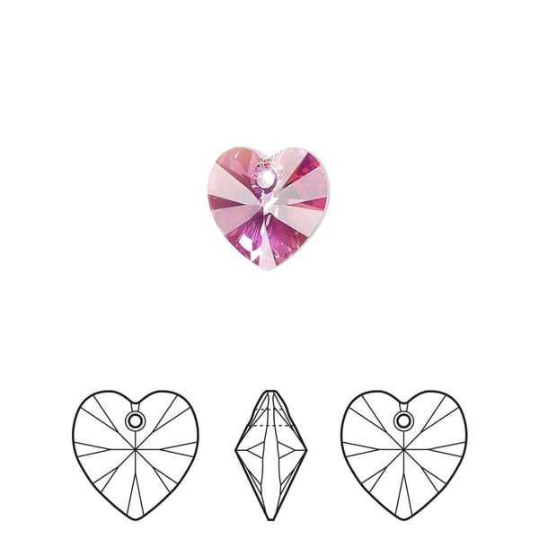 Drop 288pk rose AB, Swarovski&reg; 10mm pendant heart 6228 image number 0