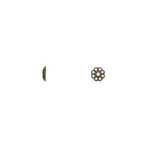 Bead cap, antique gold-plated brass, stamped, 4x1mm fancy round with cutout pattern, fits 4-6mm bead. Sold per pkg of 100.