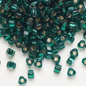 Seed bead, Miyuki, glass, silver-lined translucent emerald green (TR1807), #5 triangle. Sold per 250-gram pkg.