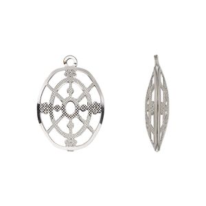 Drop, stainless steel, 18x14.5mm double-sided domed oval with textured cut-out cutout design. Sold per pkg of 6.