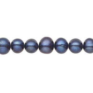 Freshwater pearl 1pkg1, semi-round, 14 inch dark cobalt blue 7-9mm cultured