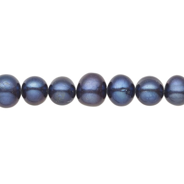 Freshwater pearl 1pkg1, semi-round, 14 inch dark cobalt blue 7-9mm cultured image number 0