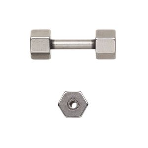 Bead 1pkg1 stainless steel, 25x8mm hexagon dumbbell, antiqued