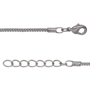 Chain 1pkg4 gunmetal-plated Venetian box, 1.5mm / lobster claw clasp, brass 16 inch