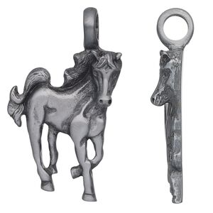 Pendant, Almost Jewelry&trade;, antiqued "pewter" (zinc-based alloy), 43x26mm single-sided horse. Sold individually.