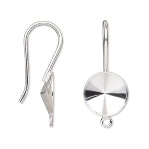 Ear wire Almost Instant Jewelry&reg; 1pkg2 sterling silver, 28mm / 12mm rivoli glue-in setting, 18 gauge 1 pair