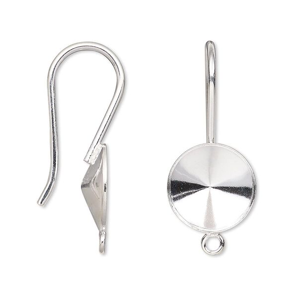 Ear wire Almost Instant Jewelry&reg; 1pkg2 sterling silver, 28mm / 12mm rivoli glue-in setting, 18 gauge 1 pair image number 0
