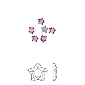 Flat back 6pk dark rose foil back, Crystal Passions&reg; hotfix rhinestone 4mm star flower 2754