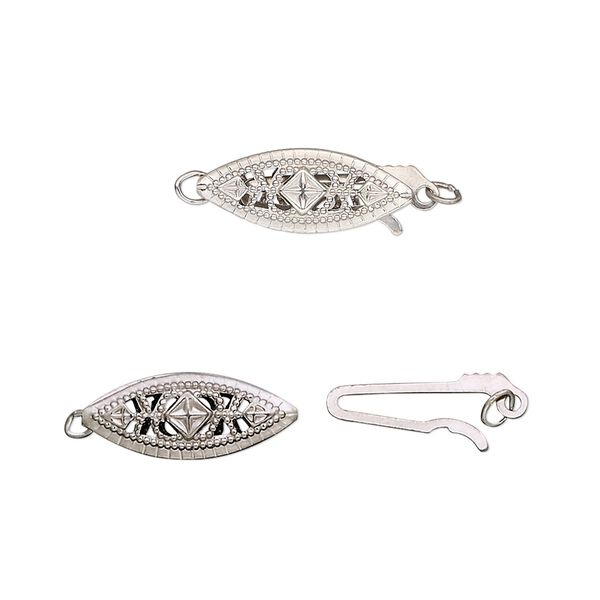 Clasp fishhook 1pkg2 sterling silver, 16x6mm filigree oval, 1-strand image number 0