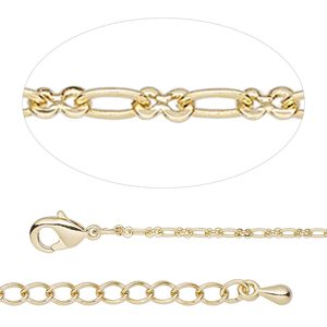 Chain 1pkg1 figure 8, 1.7mm / lobster claw clasp, gold-finished steel / brass 7.5 inch