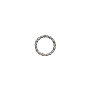 Jump ring 1pkg100 silver-plated, 10mm twisted round, 16 gauge / 7.7mm inside diameter / brass / antique