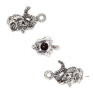 Cord end glue-in 1pkg2 silver-plated, 14x9mm elephant head / 3D / 3.5mm inside diameter, white brass / antiqued