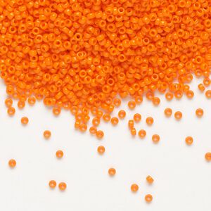 Seed bead, Miyuki, glass, pkg/250g, #15 rocaille, opaque orange (RR-406).