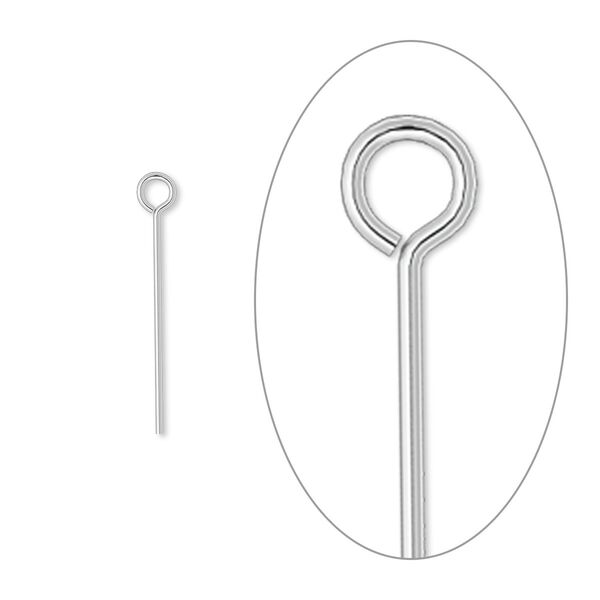 Eye pin 1pkg1000 silver-plated, 0.75 inch, 24 gauge brass image number 0