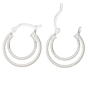 Earring, Create Compliments&reg;, sterling silver, 22.5mm diamond-cut and twisted double hoop with latch-back closure. Sold per pair.