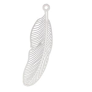Focal, Lazer Lace&trade;, stainless steel, 42x12.5mm two-sided feather. Sold per pkg of 2.