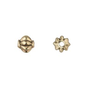 Bead 1pkg20 gold-finished "pewter", 8mm rimmed fluted round, antique