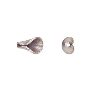Bead 1pkg1 sterling silver, 12x9mm flower petal, antiqued Hill Tribes