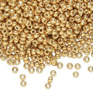 Seed bead, Miyuki 1pkg50g glass, #8 rocaille, Duracoat&reg; opaque galvanized gold / outside dyed (RR-4202)