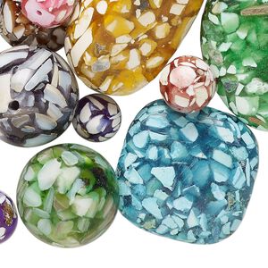 Mother-of-pearl shell and resin 1pkg 12oz, mixed shapes bead mix mixed colors 8-40mm mixed shapes