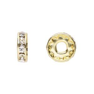 Bead 6pk crystal gold plate, Preciosa Czech crystal 12x3.5mm rondelle