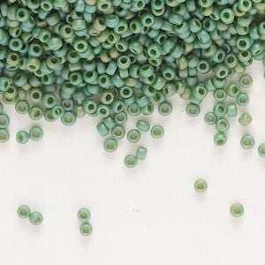 Seed bead, Miyuki, glass, pkg/250g, #15 rocaille, opaque matte rainbow turtle green, (RR-4699).