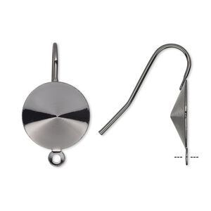 Ear wire 1pkg10 Almost Instant Jewelry&reg;, 21mm / 14mm rivoli glue-in setting, 18-20 gauge gunmetal-finished brass 5 pair