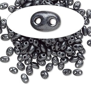 Seed bead, Preciosa Twin&trade; Czech glass, pkg/50g, 5x2.5mm oval, opaque grey terra pearl black, (28949).