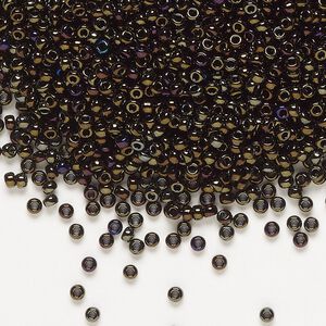 Seed bead, Miyuki, glass, pkg/25g, #11 rocaille, opaque metallic iris brown (RR-458).