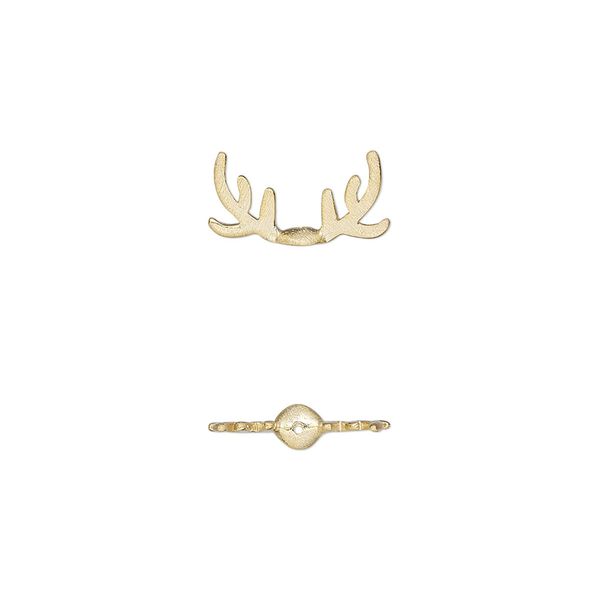 Bead cap, Amoracast&reg;, satin-finished "vermeil," 13x7mm antlers with 0.4mm hole, fits 8mm bead. Sold individually. image number 0