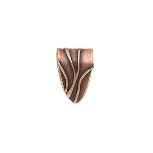 Bail, JBB Findings, ice-pick, antique copper-plated brass, 15x10mm shield with lines, 11.5mm grip length. Sold individually.