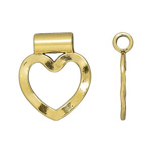 Pendant, slide, antique gold-finished "pewter" (zinc-based alloy), 25x21mm double-sided hammered open heart, 3.5mm inside diameter. Sold per pkg of 10.