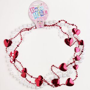 Necklace assortment, acrylic, 1pkg4, white and red, 4-7mm round and 32mm heart, 32 inches.