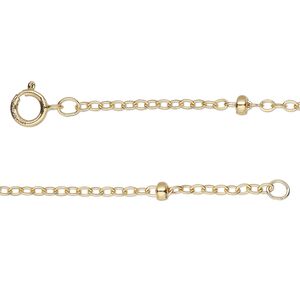 Chain 1pkg1 14Kt gold-filled cable, 1.8mm flat / 3x1.5mm rondelle / springring clasp, 16 inch