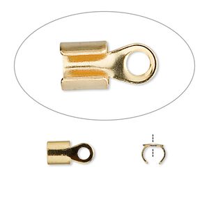 Cord end fold-over 1pkg100 gold-plated, 5mm / 4mm inside diameter, steel