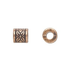 Bead 1pkg20 copper-plated "pewter", 8mm cylinder, antique