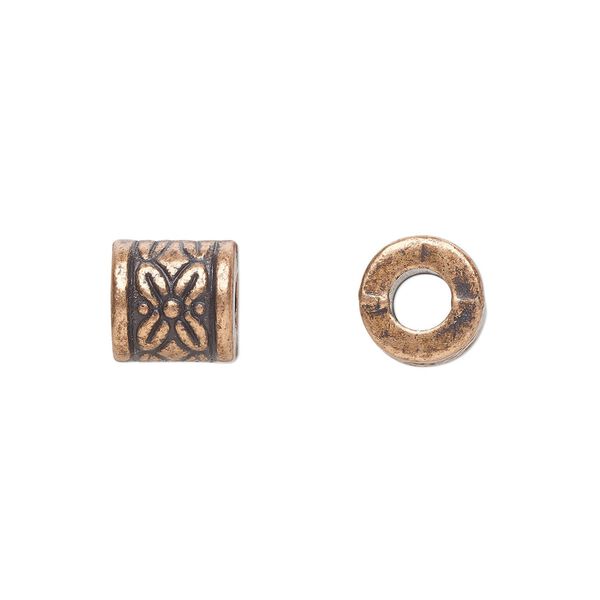 Bead 1pkg20 copper-plated "pewter", 8mm cylinder, antique image number 0