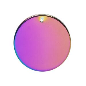 Hemalyke&trade; 1pkg1, electroplated rainbow flat round focal 30mm