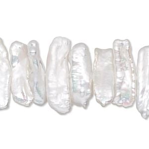Pearl, cultured freshwater (bleached), white, 17x4mm-23x8mm center-drilled stick, C- grade, Mohs hardness 2-1/2 to 4. Sold per 15-1/2" to 16" strand.