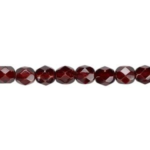 Bead, Czech fire-polished dipped d&eacute;cor glass, brown, 6mm faceted round. Sold per 15-1/2" to 16" strand, approximately 65 beads.