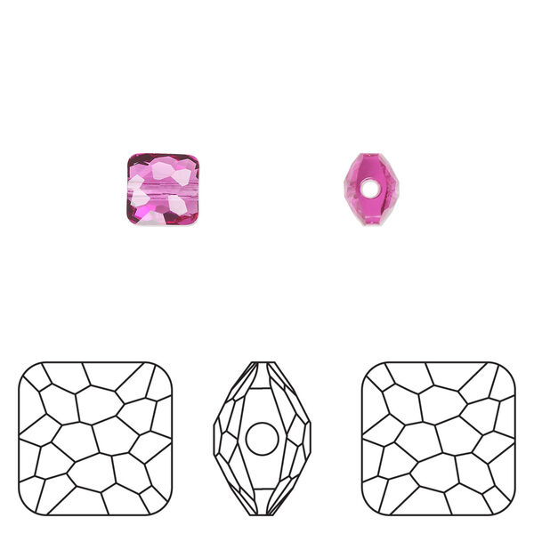 Bead 1pkg288 fuchsia, Swarovski&reg;, 6mm puffed square 5035 image number 0