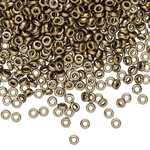 Seed bead, Miyuki, glass, pkg/10g, 3x1.3mm spacer rondelle, opaque metallic dark bronze, (SPR3-457).