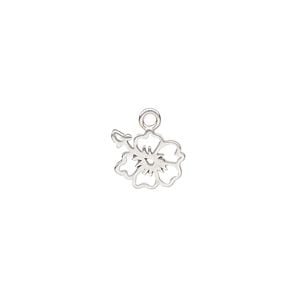 Charm Amoracast&reg; 1pkg1 sterling silver, 9.5x7.5mm 2-sided cutout hibiscus flower