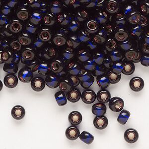 Seed bead, Miyuki 1pkg250g glass, #6 rocaille, transparent silver-lined dark purple / outside dyed (RR-1426)