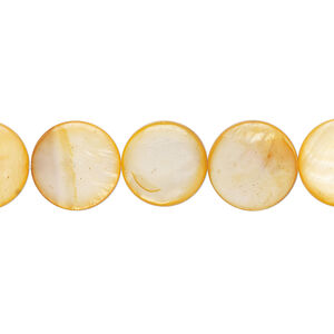 Mother-of-pearl shell 1pkg1, puffed flat round bead 15 inch dark orange 11-12mm