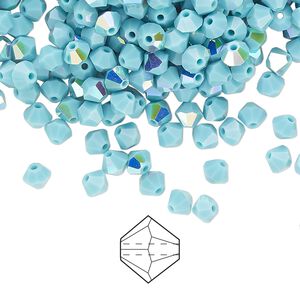Bead 720pk turquoise AB, Preciosa Czech crystal 4mm bicone