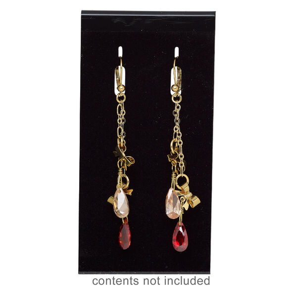 Earring card, flocked plastic, black, 4x2-inch rectangle, for leverback earrings. Sold per pkg of 25. image number 1