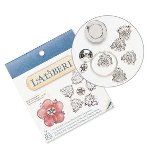Pendant and brooch kit, Laliberi&trade;, antiqued silver-finished steel and "pewter" (zinc-based alloy), flower. Sold per kit.