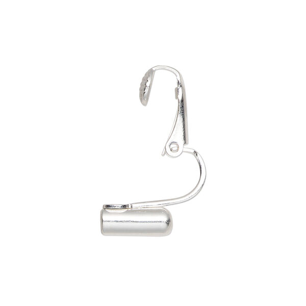 Ear wire 1pkg10, earclip converter, silver-plated brass / silicone, 16mm fishhook with 10mm barrel, fits up to 20 gauge earstud, 5 pair image number 2