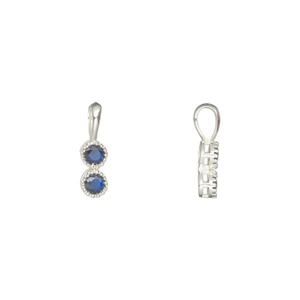 Pendant 1pkg1, sterling silver and cubic zirconia, blue, 8.5x4mm double round. image number 0